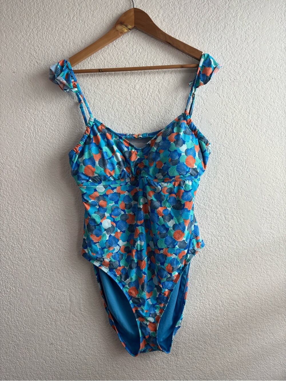 Decree Blue Seashell Print One-Piece Swimsuit XXL New